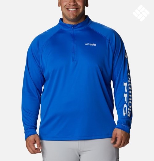 Columbia PFG Terminal Tackle 1/4 Zip Gensere Herre Blå | Plus Size 31782R